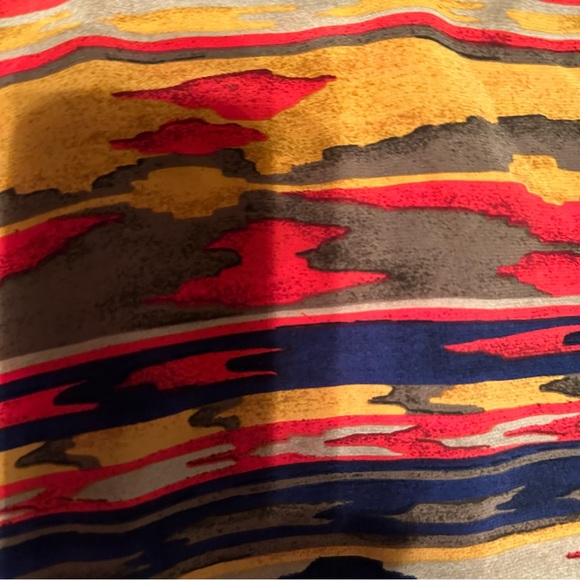Jones New York Silk Vintage Red Yellow Southwestern Aztec Faux Wrap Maxi Shirt - Picture 8 of 15